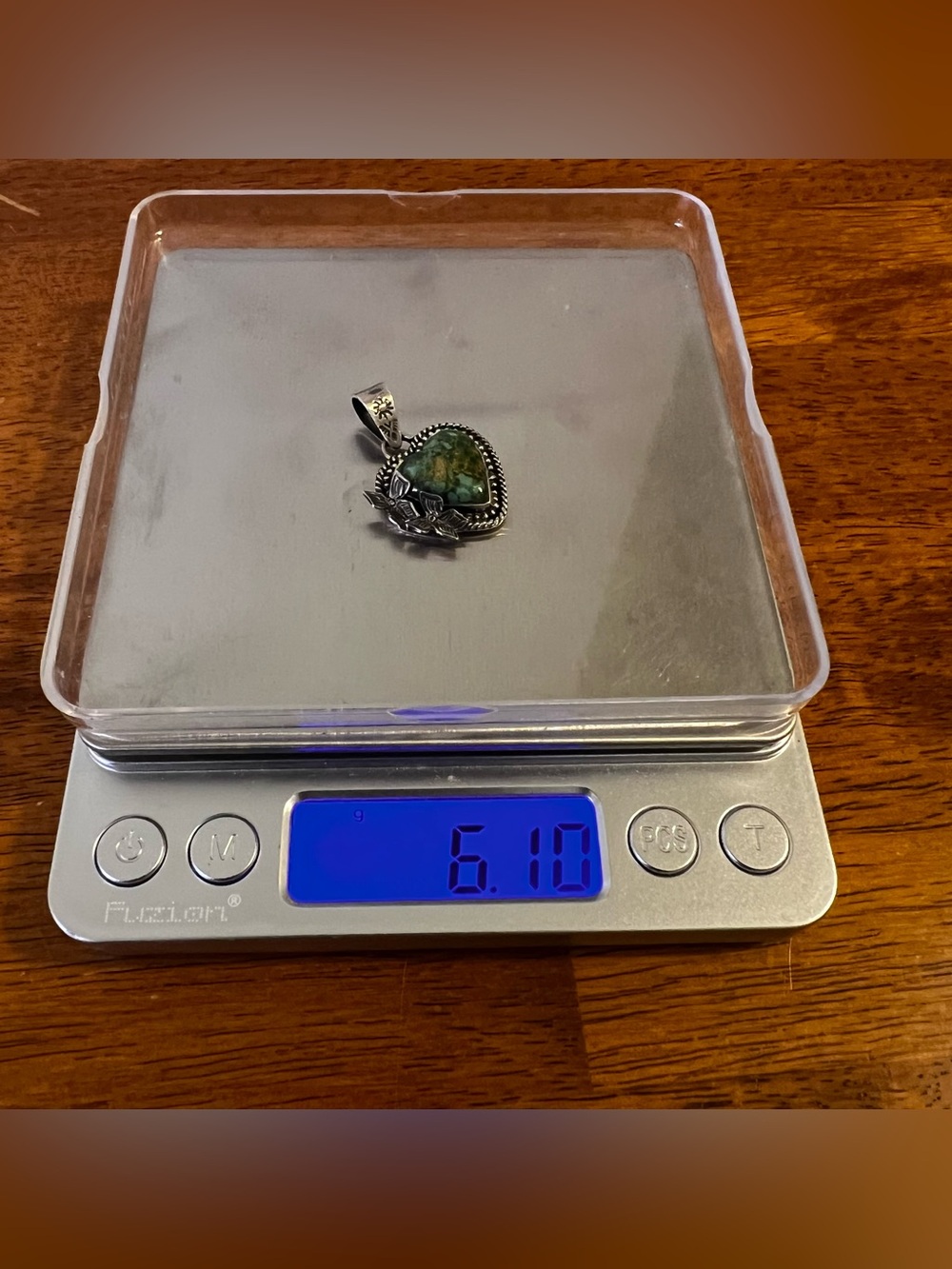 Sterling Silver Green Kingman Turquoise Heart Pendant | Southwestern - Picture 12 of 12